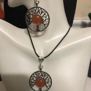 Tree of life with leather earrings set